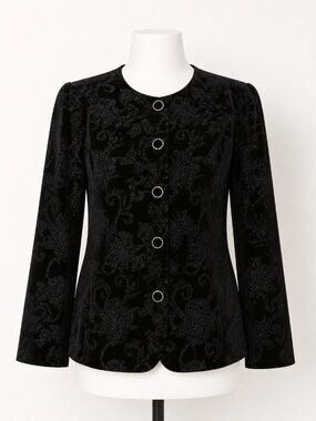 R & K Evening Vintage Jacket Black with Multi-Colored Beading Size 16 EUC